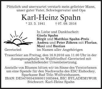 Traueranzeige von Karl-Heinz Spahn von merkurtz