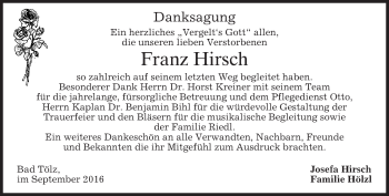 Traueranzeige von Franz Hirsch von merkurtz