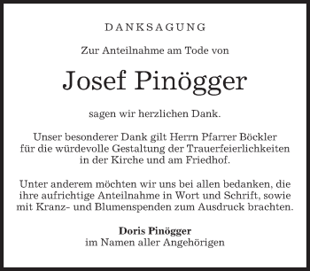 Traueranzeige von Josef Pinögger von merkurtz