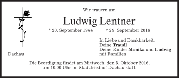 Traueranzeige von Ludwig Lentner von merkurtz