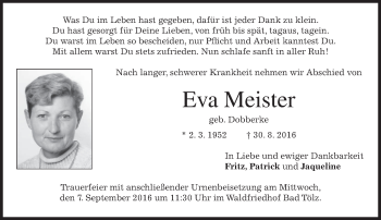 Traueranzeige von Eva Meister von merkurtz