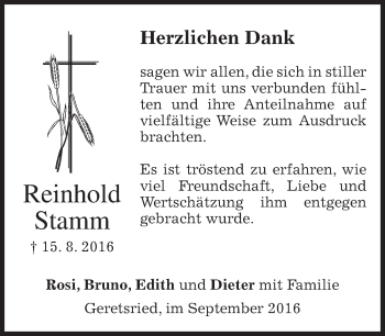 Traueranzeige von Reinhold Stamm von merkurtz