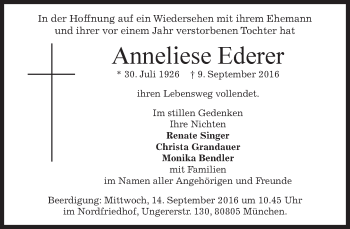 Traueranzeige von Anneliese Ederer von merkurtz