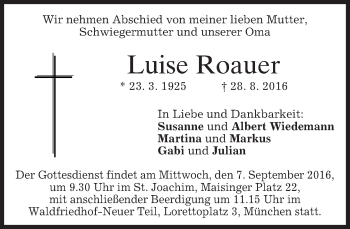 Traueranzeige von Luise Roauer von merkurtz