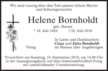 Traueranzeige von Helene Bornholdt von merkurtz