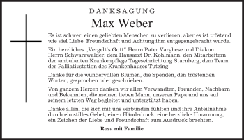 Traueranzeige von Max Weber von merkurtz