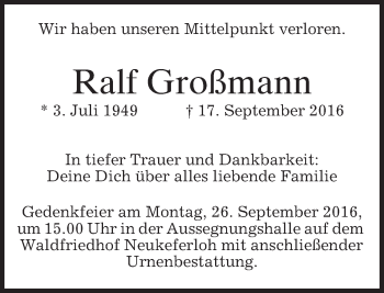 Traueranzeige von Ralf Großmann von merkurtz