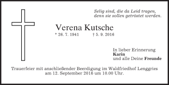 Traueranzeige von Verena Kutsche von merkurtz