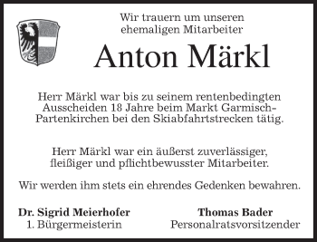 Traueranzeige von Anton Märkl von merkurtz