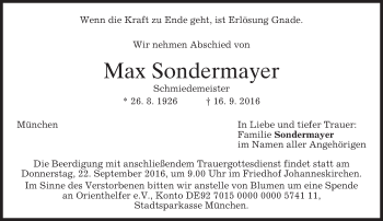 Traueranzeige von Max Sondermayer von merkurtz