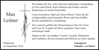 Traueranzeige von Max Leitner von merkurtz