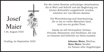 Traueranzeige von Josef Maier von merkurtz
