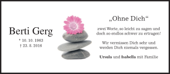 Traueranzeige von Berti Gerg von merkurtz
