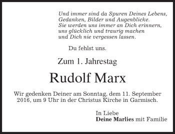 Traueranzeige von Rudolf Marx von merkurtz