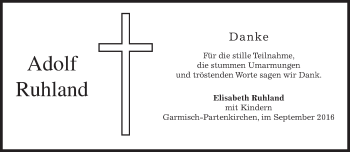 Traueranzeige von Adolf Ruhland von merkurtz