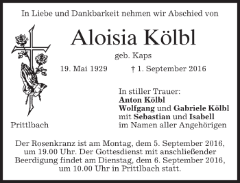 Traueranzeige von Aloisia Kölbl von merkurtz