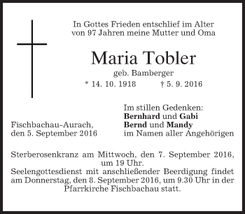Traueranzeige von Maria Tobler von merkurtz