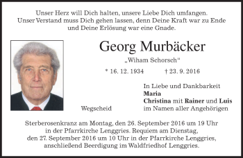 Traueranzeige von Georg Murbäcker von merkurtz