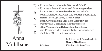 Traueranzeige von Anna Mühlbauer von merkurtz