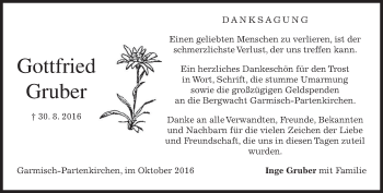 Traueranzeige von Gottfried Gruber von merkurtz