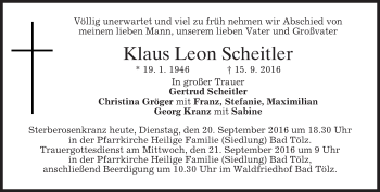 Traueranzeige von Klaus Leon Scheitler von merkurtz