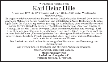 Traueranzeige von Karl Heinz Hille von merkurtz