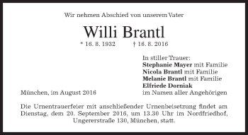 Traueranzeige von Willi Brantl von merkurtz