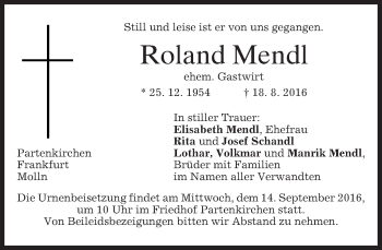 Traueranzeige von Roland Mendl von merkurtz