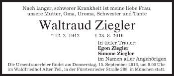 Traueranzeige von Waltraud Ziegler von merkurtz