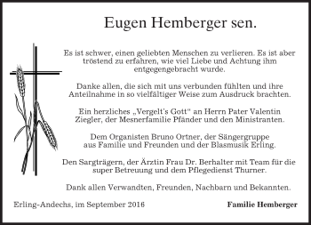 Traueranzeige von Eugen Hemberger von merkurtz
