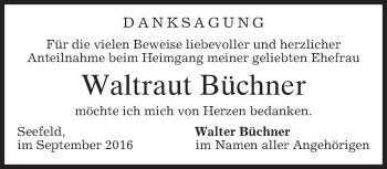 Traueranzeige von Waltraut Büchner von merkurtz