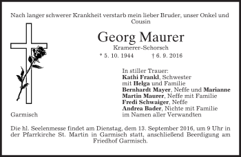 Traueranzeige von Georg Maurer von merkurtz