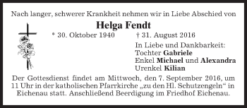 Traueranzeige von Helga Fendt von merkurtz