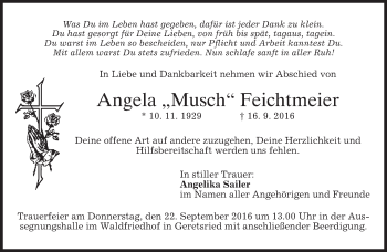 Traueranzeige von Angela Feichtmeier von merkurtz