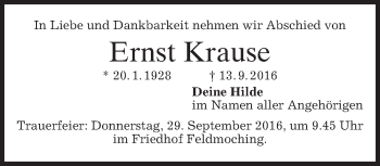 Traueranzeige von Ernst Krause von merkurtz