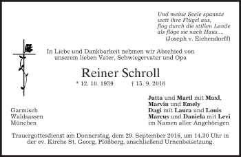Traueranzeige von Reiner Schroll von merkurtz