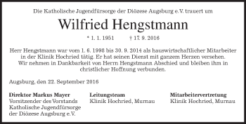 Traueranzeige von Wilfried Hengstmann von merkurtz