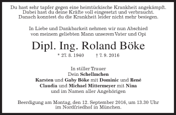 Traueranzeige von Roland Böke von merkurtz