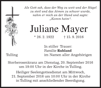 Traueranzeige von Juliane Mayer von merkurtz