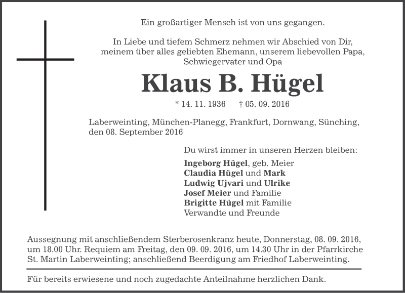 Traueranzeigen Von Klaus B. Hügel | Trauer.merkur.de