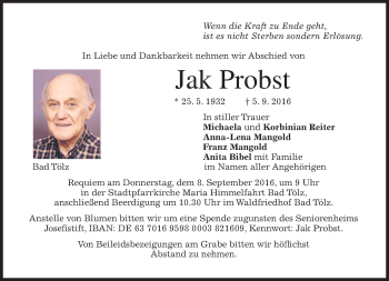 Traueranzeige von Jak Probst von merkurtz