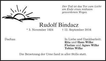 Traueranzeige von Rudolf Bindacz von merkurtz