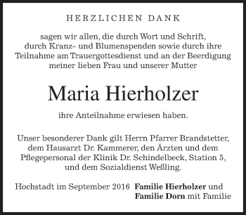 Traueranzeige von Maria Hierholzer von merkurtz