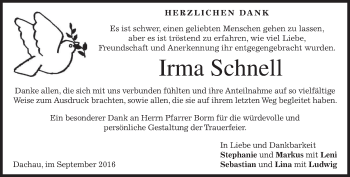 Traueranzeige von Irma Schnell von merkurtz