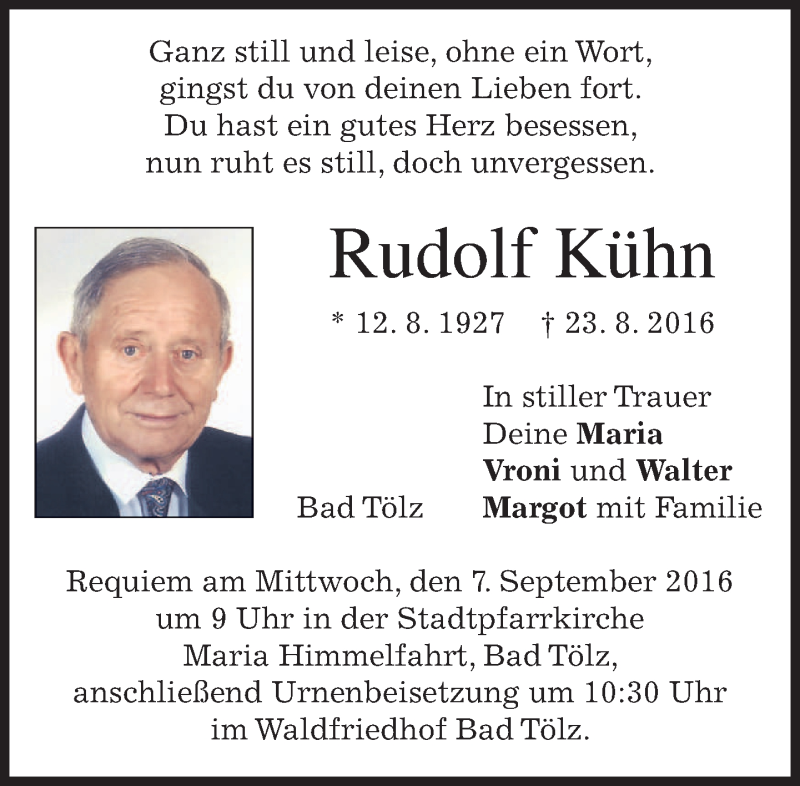  Traueranzeige für Rudolf Kühn vom 03.09.2016 aus merkurtz