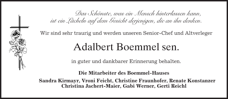  Traueranzeige für Adalbert Boemmel vom 24.09.2016 aus merkurtz