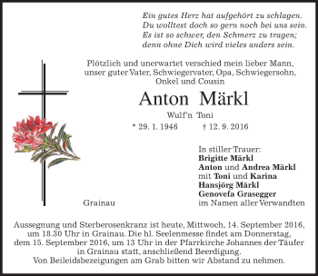 Traueranzeige von Anton Märkl von merkurtz