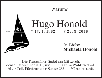 Traueranzeige von Hugo Honold von merkurtz