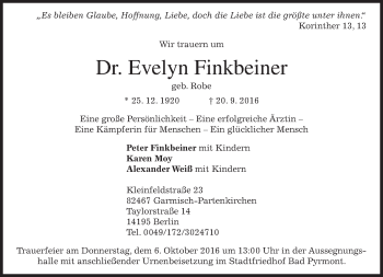 Traueranzeige von Evelyn Finkbeiner von merkurtz