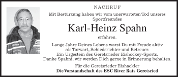 Traueranzeige von Karl-Heinz Spahn von merkurtz